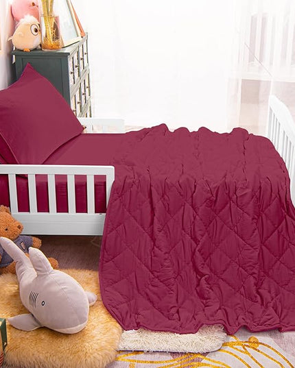 NTBAY Toddler Bedding Set - 4 Piece Soft and Breathable Crib Bedding Set for Boys and Girls, Includes Quilted Comforter, Fitted Sheet, Flat Top Sheet and Envelope Pillowcase, Wine Red