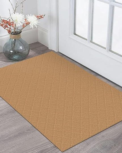 KOZYFLY Washable Area Rug 2x3 Ft Small Entryway Rug Throw Rugs with Rubber Backing Indoor Door Mat, Braided Cotton Floor Carpet for Front Entrance Bathroom Kitchen Foyer, Warm Tan
