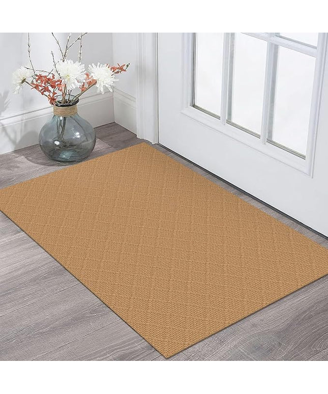 KOZYFLY Washable Area Rug 2x3 Ft Small Entryway Rug Throw Rugs with Rubber Backing Indoor Door Mat, Braided Cotton Floor Carpet for Front Entrance Bathroom Kitchen Foyer, Warm Tan