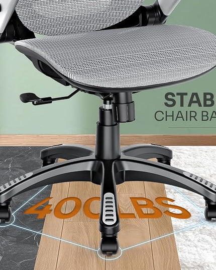 GABRYLLY Ergonomic Office Chair, High Back Home Desk Chair with Headrest, Flip-Up Arms, 90-120° Tilt Lock and Wide Cushion, Big and Tall Mesh Chairs for Man Woman, Grey Task Chair