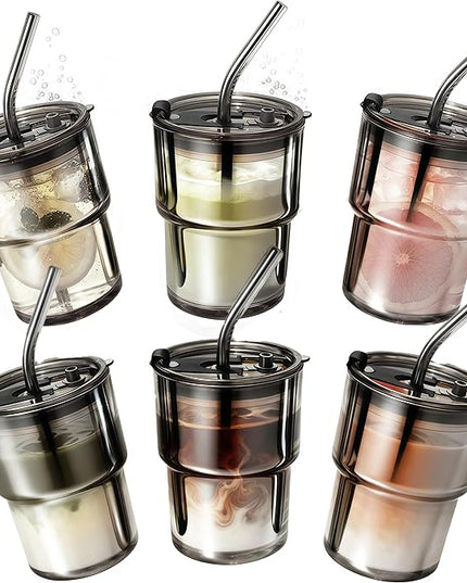 6 Packs Glass Tumbler with Lid and Straw Ice Coffee Cup Groomsmen Proposal Gifts for Wedding Day Sets of 4 6 8 10 3 5 Grooms Men Thank You Bachelor Party Accessories Essentials Favors Bulk