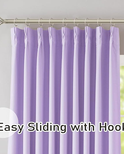 DONREN Lavender Purple Pinch Pleated Blackout Curtains with Hooks - 108 inch Length Room Darkening Thermal Insulated Window Curtain Panels for Living Room Bedroom 2 Panel 40" Wx108 L