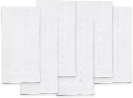 Solino Home White Linen Napkins Set of 6-100% Pure Linen Hemstitch Dinner Napkins 20 x 20 Inch for Winter, Christmas, Holiday, New Year - Classic Hemstitch
