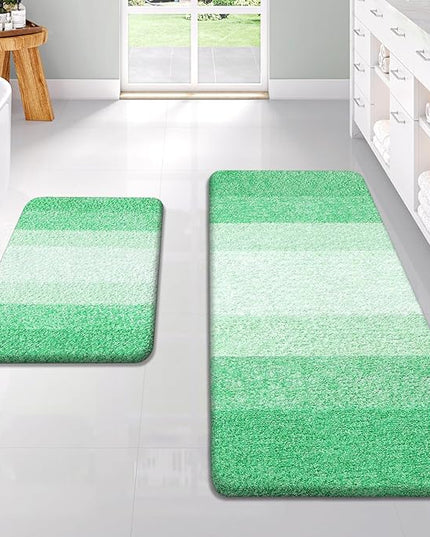 OLANLY Bathroom Rug Set 2 Piece, Soft Absorbent Microfiber Bath Rug Set, Non-Slip, Machine Wash Dry, Plush Shaggy Bath Mats for Bathroom (47"x20"+24"x16", Green)