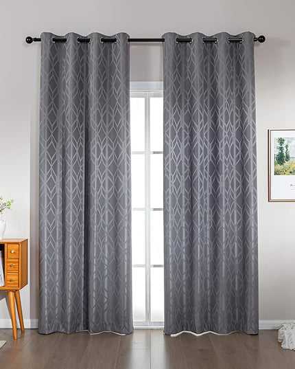 Amazon Basics Jacquard 2-Piece 100% Blackout Curtains, Living Room and Bedroom Drapes, Thermal Insulated Window Treatment, 52"x95", Grey