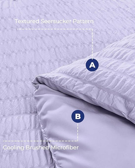 HYMOKEGE Light Purple California King Comforter Set Seersucker 7 Pieces, All Season Luxury Bed in a Bag for Bedroom, Bedding Set with Comforter, Sheets, Pillowcases & Shams