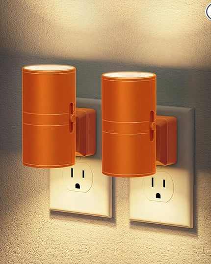JandCase Night Lights Plug into Wall, Dimmable Night Light Plug in with Orange Shade, Modern Night Lights with Dusk to Dawn Sensor, Soft White 3000K, 0-100LM Nightlight for Hallway Bedroom, 2 Pack