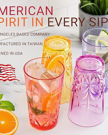 Royal Plastic Drinking Tumbler, Premium Quality Water Glasses, Dishwasher-Safe BPA-Free Durable Mixed Colors Assorted Stackable Cups, 18 oz Set of 6