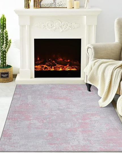 Modern Abstract 2x3 Area Rug Non Slip Non Shedding Low Pile Stain Resistant Rug for Entryway Kitchen Bedroom,Grey Pink