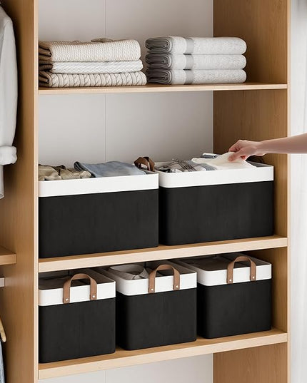 StorageWorks Storage Bins, Fabric Storage Bins for Shelves, Extra Large Storage Baskets with Metal Frame, Closet Baskets and Bins with Handles, Jumbo, Black and White, 2-Pack