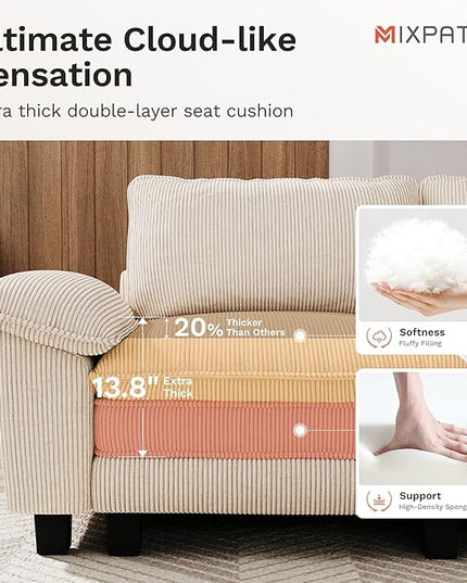 157-Inch U Shaped Sectional Sofa with Cloud Cushions, Deep Seat Modular Couch Set w/ 6 Seats & 2 Ottomans, Removable Arms, Plush Corduroy Upholstery for Living Room, Apartment - Beige