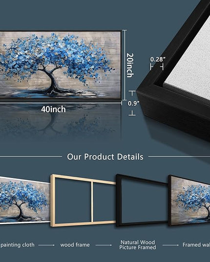 ERQINHUA Large Canvas Wall Art For Living Room Farmhouse Wall Decor For Bedroom Abstract Paintings Blue Tree Black Framed Wall Pictures Artwork Office Mural To Hang Dormitory Home Decor 20x40 In