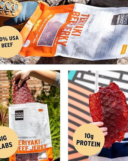 People’s Choice Beef Jerky – Teriyaki Big Slab – Whole Muscle, Thin-Sliced, Slab Jerky Texture – 10g Protein per Serving – Made in USA – 15 Count, 19.2 oz Bag