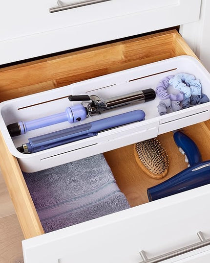 YouCopia DrawerFit® Sliding Drawer Bin, Expandable and Adjustable Kitchen Storage Organizer, Speckled White