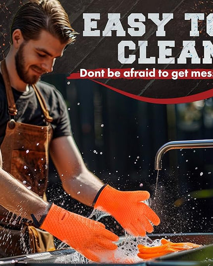 KITCHEN PERFECTION Silicone Smoker Oven Gloves -Extreme Heat Resistant BBQ Gloves -Handle Hot Food Right on Your Smoker Grill Fryer & Pit | Waterproof Oven Mitts |Superior Value Set+3 Bonuses