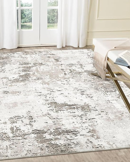 Living Room 8x10 Washable Modern Abstract Rug Faux Wool Accent Ultra Soft Non Slip Non Shedding Accent Rug for Bedroom Dining Room Office Home, Taupe/Beige