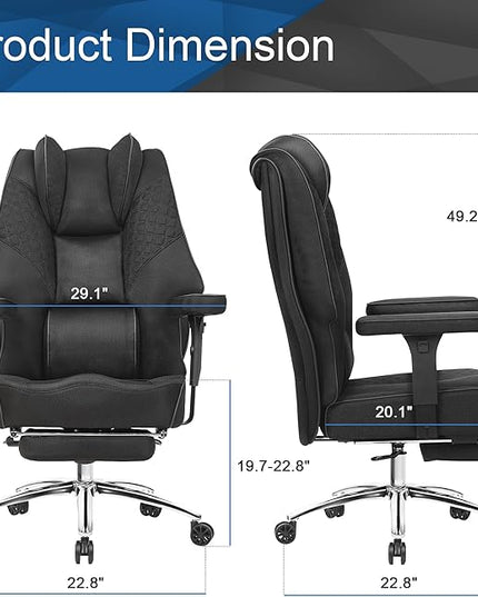 VECELO Big and Tall Office Chair 400lbs, Mesh High Back Computer Chair with Foot Rest, Ergonomic Desk Chair with Lumbar Support and Armrest, Black