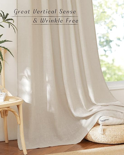 NICETOWN Cream Beige Linen Blackout Curtains for Bedroom 84 Inches Long, Back Tab/Rod Pocket Living Room Drapes, Thermal Insulated Textured Country Farmhouse Curtains, 2 Panels, 52" W x 84" L