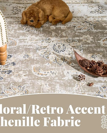 jinchan Fiora Long Hallway Runner Rug 2x12 Machine Washable Runner Rug Taupe Vintage Floral Design Non-Slip Ultra-Thin for Kitchen Laundry Room Bedroom Farmhouse (2‘x12', Taupe)