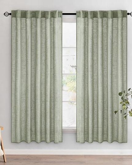 MIULEE Sage Linen Curtains 72 Inch Length 2 Panels for Bedroom Living Room,Green Soft Thick Linen Textured Window Drapes Semi Sheer Light Filtering Back Tab Rod Pocket Burlap Look Decor