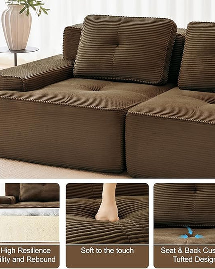 Hommoo Oversized Modular Sectional Sofa, 8 Seat Sleeper Sofa Bed, Comfy Corduroy Couch with Deep Seat, 153”Convertible Boneless Couch with Ottoman for Living Room No Assembly Required Brown