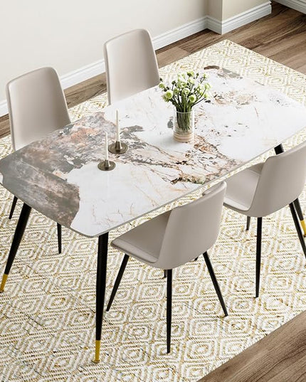 Modern Dining Table Set for 4, 62'' Sintered Stone Dining Table with 4 Chairs, Easy to Assemble