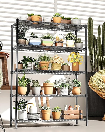 48" W Storage Shelves 5-Tier Wire Shelving, 1875LBS Adjustable Metal Shelving with 5 Shelf Liners, Heavy Duty Steel Wire Rack for Garage Commercial Pantry Kitchen, 48" W x 18" D x 72" H, Black
