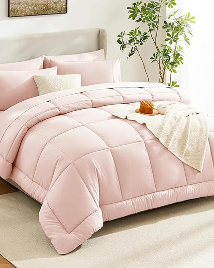 CozyLux Full Size Comforter Sets Blush Pink, 7 Pieces Bed in a Bag, Pink Comforter Full Size, All Season Bedding Sets with Stitch Quilted Comforter, Flat Sheet, Fitted Sheet, Pillowcases