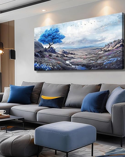 XIGUANGART Landscape Canvas Wall Art for Bedroom Blue Flowers Tree Art Prints Painting Nature Picture Modern Artwork Wall Decor for Living Room Kitchen Home Office Mural Posters Gift 20"X40"