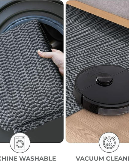KOZYFLY Washable Runner Rug 2x6 Ft Runners for Hallways Non Slip Kitchen Runner Rugs Braided Cotton Entryway Runner Indoor, Carpet Runners for Hallway Kitchen Entryway Bedroom, Grey/Charcoal Grey