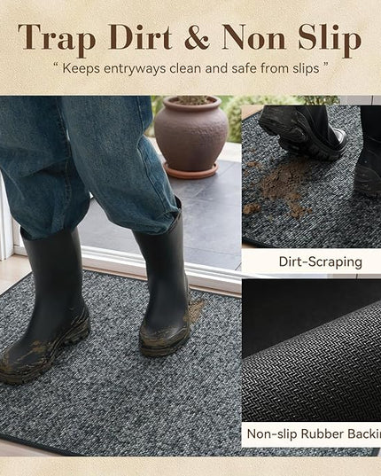 MontVoo Door Mat Indoor Entrance Doormat, Absorbent Durable Rubber Non Slip Front Door Mat for Inside Entry Entryway Dirt Trapper Welcome Mat, Darkgrey 17''x30''