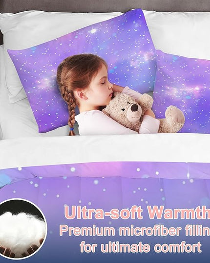 Tie Dye Ombre Bedding Set Twin for Kids Girls Teens Gradient Purple Comforter Set Glitter Bedding Set Colorful Quilt Set with 1 Comforter + 1 Pillowcase