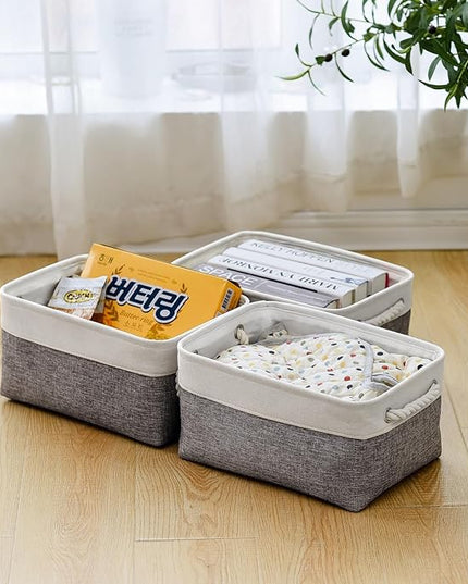 TheWarmHome Organization and Storage Basket for Shelves - 1 Pack 14x10x6.7 inch Collapsible Storage Bins, Fabric Storage Cubes for Closet Organizer Toy Gift Cloth (White & Grey)