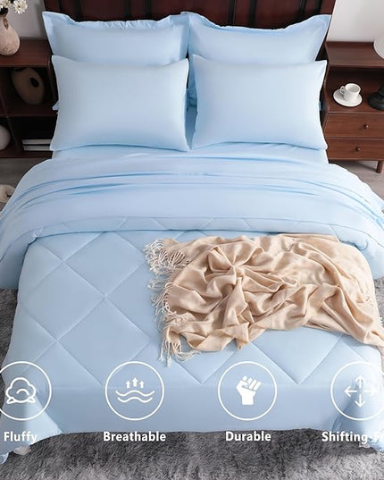 NTBAY King Comforter Set with Sheets, 7 Pieces Soft and Breathable King Bedding Set, Bed in a Bag, Down Alternative Comforter Set Solid Color All Season, King Bedding Set, Aqua