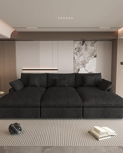 Could Couch Modular Sectional Sofa with Ottoman,Down Filled 120inch U Shaped Couch,Convertible Sofa Bed Living Room Set,6 Seat Sleeper Couched Bed, Cover Washable and Replaceable,Black