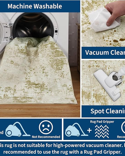 Modern Abstract Area Rug 4x6 Non Slip Non Shedding Rug Low Pile Stain Resistant for Bedroom Living Room,Golden Grey