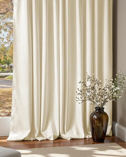 Lazzzy Blackout Velvet Curtains for Living Room Bedroom 84 Inch Long Insulated Lined Drapes Rod Pocket Modern Window Treatments 2 Panels Set Vanilla