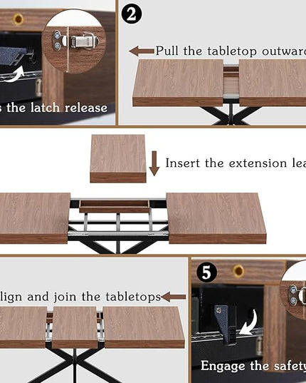 Extendable Dining Room Table for 4 6 8, 55"-70.9" Kitchen Table Rectangle Wood, Expandable Dining Table with Hidden Storage, Space Saving Farmhouse Kitchen Table for Kitchen Dining Living Room