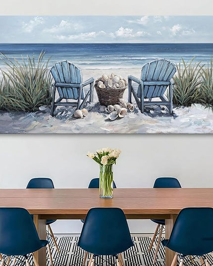 HGUAOA Coastal Wall Art - Large Landscape Wall Pictures for Living Room, Bedroom Pictures, Ocean Beach Artwork, Blue Wall Art, Above Bed Decor, Coastal Landscape Beach Pinting