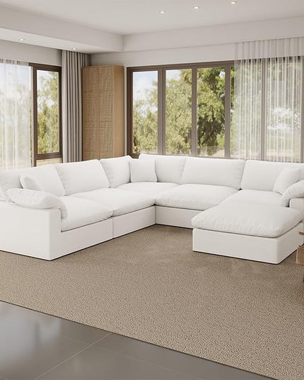 Cloud Modular Sectional Sofa,221.6" Down Filled Sofa 5 Seat with Chaise,Minimalist Sofa Cover Washable and Replaceable Couches for Living Room,Sectional Sofa Deep Seat