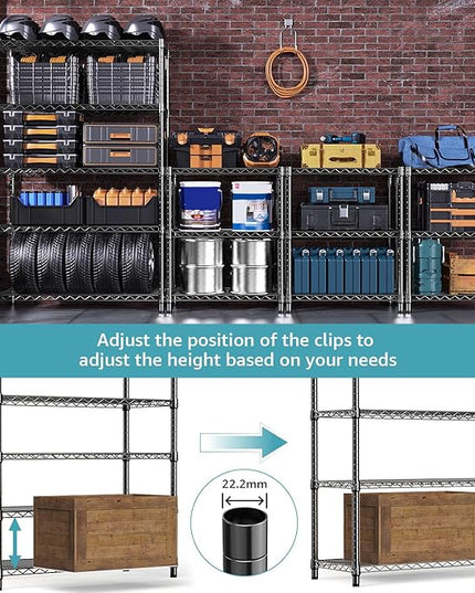 1750 lbs Steel Storage Shelving 5-Tier Utility Shelving Unit Steel Organizer Wire Rack for Home,Kitchen,Office,Garage, 1750 LBS Capacity 17.7" D x 47.2" W x 72.3" H