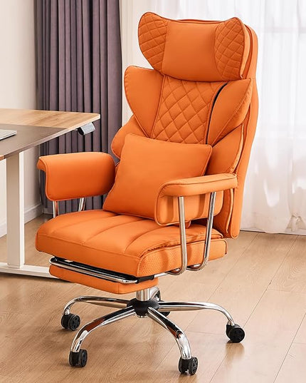DYHOME 500 lbs Reclining Massage Office Chair with Foot Rest, Executive Home Office Chairs for Heavy People, High Back Computer Desk Chair, Pocket Spring Cushion, Big and Tall Ergonomic Chair, Orange