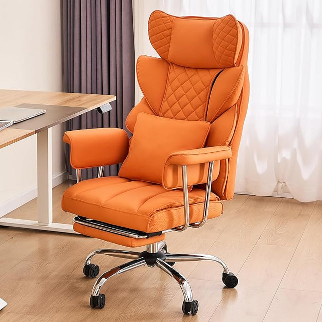 DYHOME 500 lbs Reclining Massage Office Chair with Foot Rest, Executive Home Office Chairs for Heavy People, High Back Computer Desk Chair, Pocket Spring Cushion, Big and Tall Ergonomic Chair, Orange