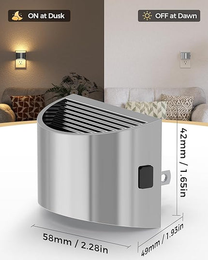 DORESshop LED Night Light[2 Pack], Night Lights Plug into Wall, 3 Level Brightness Adjustable Plug in Night Light, Dusk to Dawn Sensor Nightlights for Adults,Bedroom,Hallway,3000K -Chrome Cover