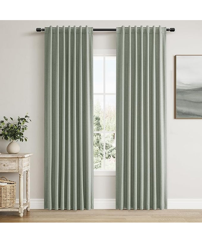 Guken Blackout Curtains 80 Inch Length 2 Panels Set for Living Room Bedroom Back Tab Thermal Insulated 100% Black Out Linen Drapes Room Darkening Window Curtains 80 Inches Long,Desert Sage