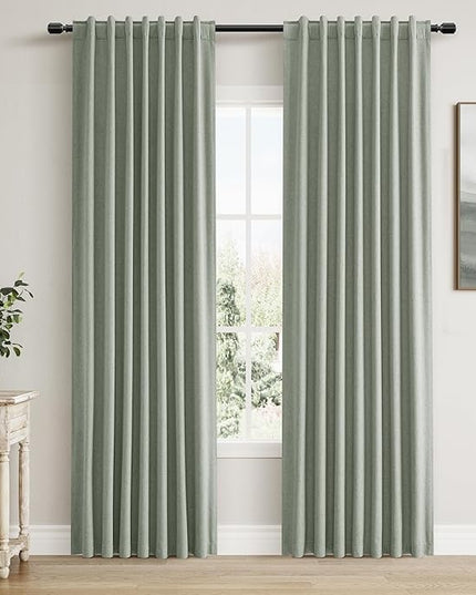 Guken Blackout Curtains 84 Inch Length 2 Panels Set for Living Room Bedroom Back Tab Thermal Insulated 100% Black Out Linen Drapes Room Darkening Window Curtains 84 Inches Long,Desert Sage