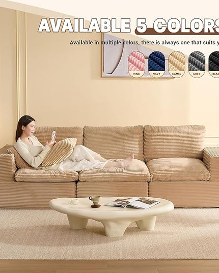 106.3” Sectional Couches for Living Room, Cloud Couch, Modular Sectional Sofa, Convertible Sofas Bed, Deep Seat Sofa, Corduroy,Camel