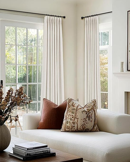 100% Blackout Shield Linen Look Textured Pinch Pleated Curtains Blackout Drapes 84 Inch Long 2 Panels Set, Faux Linen Blackout Curtains for Bedroom & Living Room, 40" W x 84" L, Beige