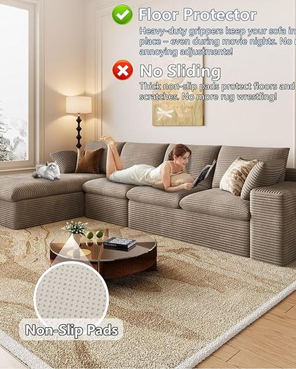 136" Cloud Couch Modular Sectional Sofa for Living Room, L-Shape Boneless Couch with Deep Seat, Modern Corduroy 4-Seater, No Assembly Required (Camel,Left-Facing Chaise)