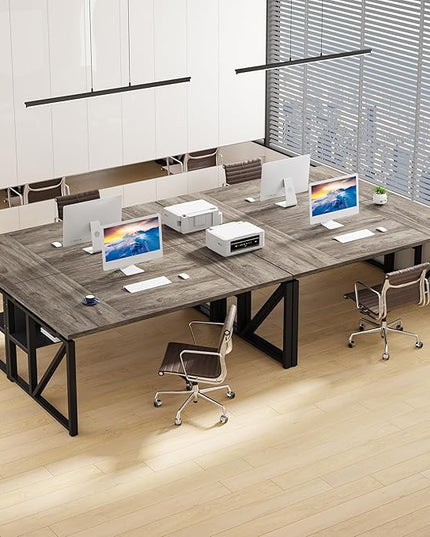 Tribesigns 63 inches Computer Desk with Bottom Storage Shelf Home Office Desk Writing Table for Workstation,Dark Walnut + Steel Leg， Cabinet not Included (Grey, 63-inch-with Shelf)